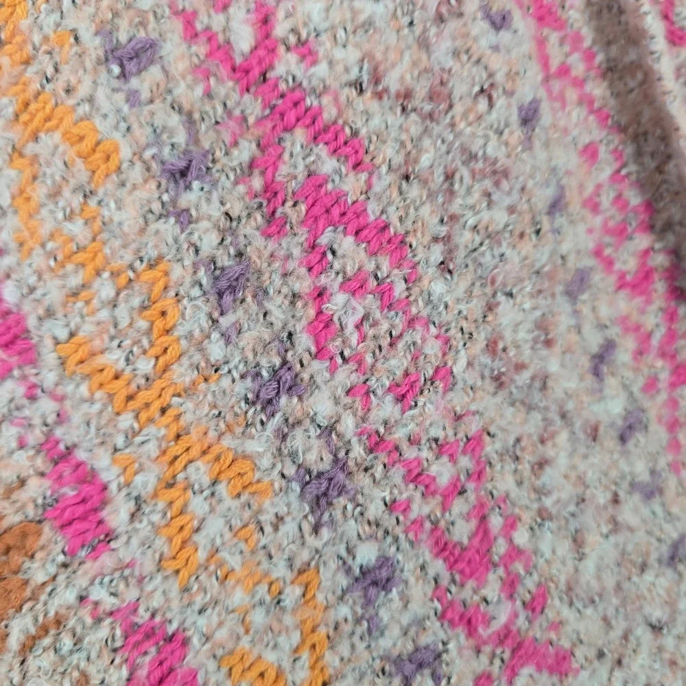 Free People Sweater Dress Womens S Pink Multi Fair Isle Wrap Boucle Tunic Artsy